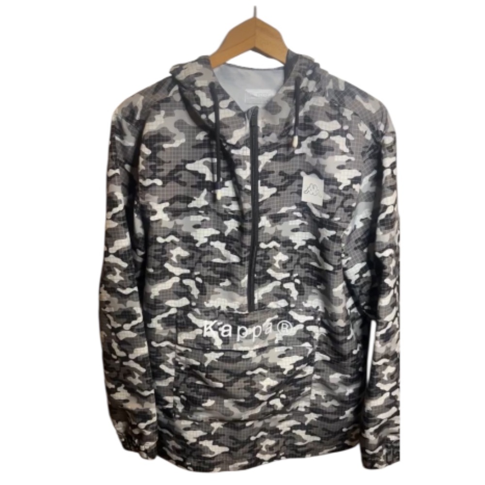 Kappa Iciamo Men’s Camo Windbreaker 3/4 Zip Jacket – Grey Army, Size L